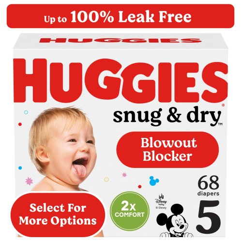 Huggies Snug & Dry, Fragrance Free Baby Diapers, Size 5 (27+ lbs), 68 Ct, Leak Proof, Wetness Indicator