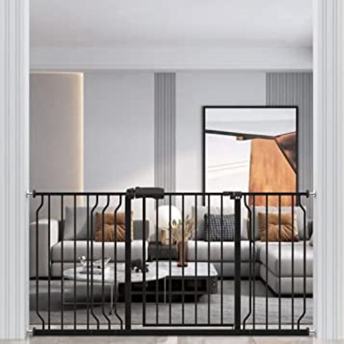Baby Gate Extra Wide Pressure Mounted Walk Through Auto Close Safety Black Metal 24.02-76.38 inch (62.19-66.92"/158-170cm)