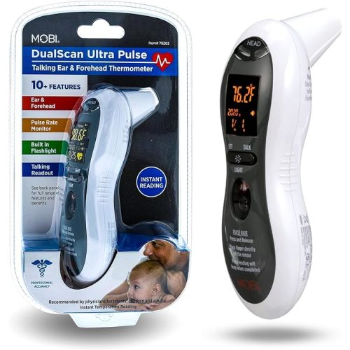 MOBI - Ultra Pulse Digital Thermometer - Ear & Forehead indicator Pulse Rate Monitor Flashlight - Talking Digital Fever Monitor for Baby Kids & Adult