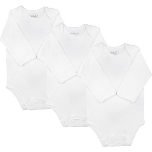 123 Bear Baby 3-Pack Soft Cotton Spandex bodysuits - White Long-sleeve - 0-3 Months