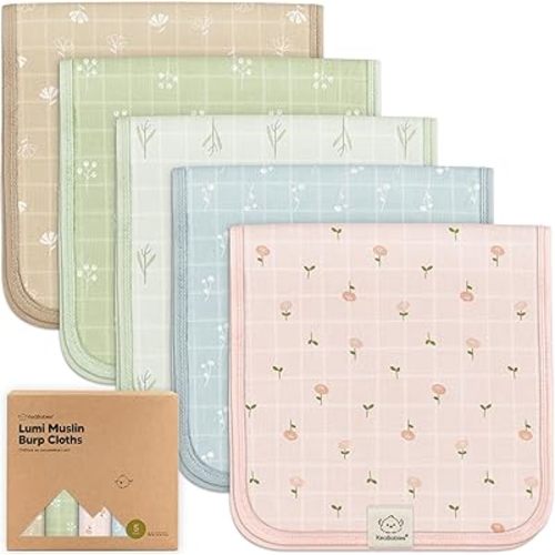 5-Pack Muslin Burp Cloths for Baby Boys, Girls - Baby Burp Cloths Neutral, Soft and Absorbent Burp Clothes, Burping Cloths for Babies, Burp Rags,Baby Girl & Boy Burp Cloth,Baby Essentials (Wild Bloom)