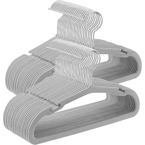 SONGMICS Baby Hangers 50 Pack, 11 x 6.9 Inches, Kids Hangers for Closet, Non-Slip Velvet Hangers, Childrens Hangers, Space-Saving Clothes Hangers, Wide Shoulder Notches, Dove Gray UCRF037G01