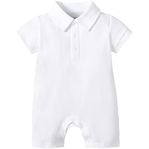 DEFAHN Baby Boy Polo Romper Short Sleeve Solid Bodysuit Jumpsuit Collared Onsies Pique Infant One-Piece Outfit