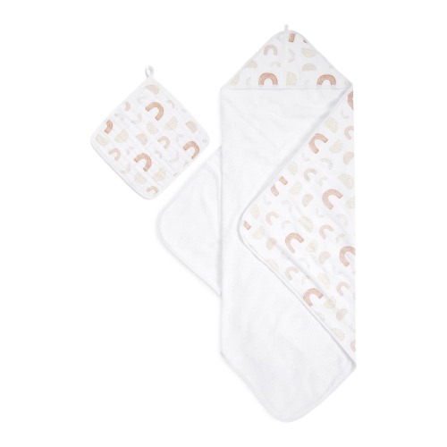 aden + anais 2-Pack Cotton Washcloth & Hooded Towel, Keep Rising Tan