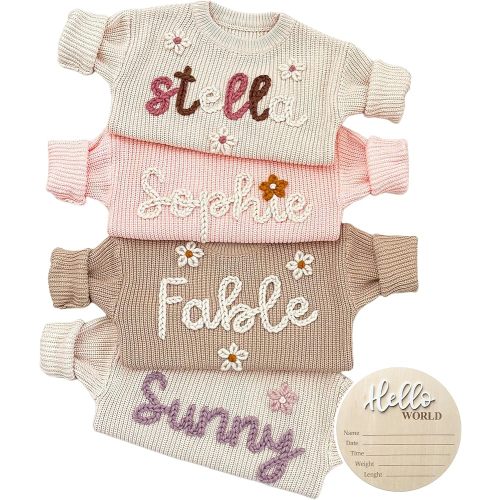 NAZENTI Personalized Baby Sweater, Customized Baby Knit Sweater with Hand-Embroidered Name and Monogram, Custom Name Baby Boy Baby Girl Toddler Gift for Birthday, Baby Shower, Christmas