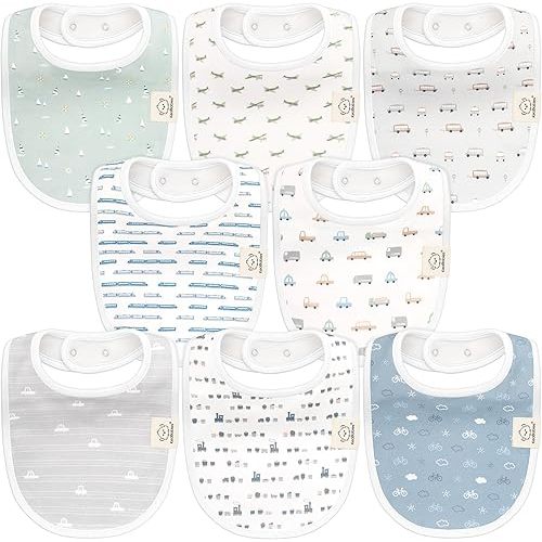 8-Pack Organic Baby Bibs for Boys, Girls - Soft Cotton Drooling and Teething Baby Bibs, Baby Girl Bibs, Baby Boy Bibs, Baby Drool Bibs for Baby Girl, Boy, Newborn Infant Bibs(Vessels)