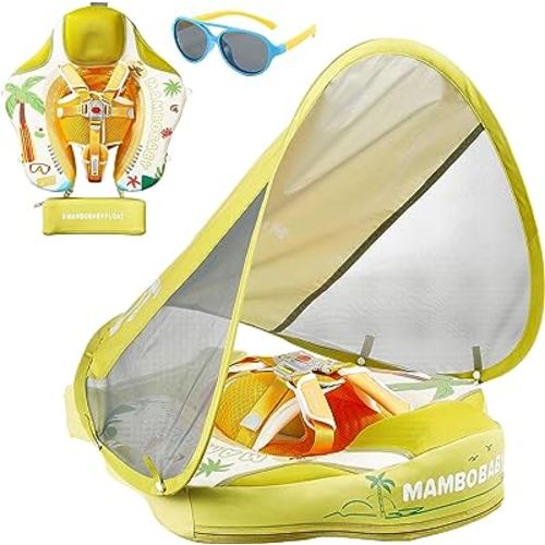 Baby Floats for Pool with Canopy Removable Sun Protection Canopy Mambobaby Float Non Inflatable Upgrade Add Tail Avoid Flip Waterproof Skin-Friendly Infant Swim Float 3-24 Months