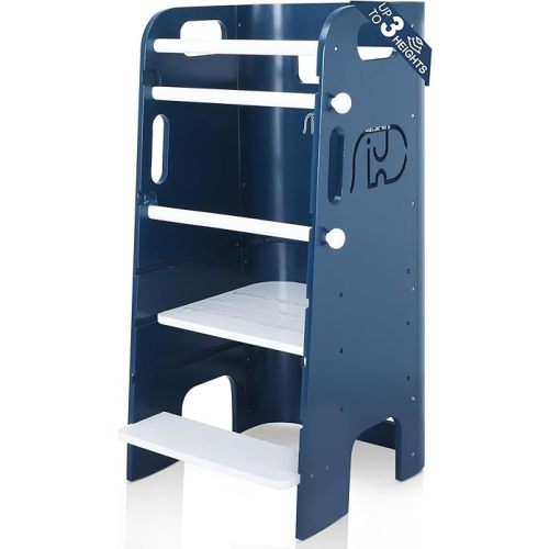 Toddler Tower, 3 Levels Adjustable Height Toddlers Standing Tower, Wooden Toddlers Kitchen Stool for Kids with Removable Safety Rail, Closed Back & Anti-Slip Strips