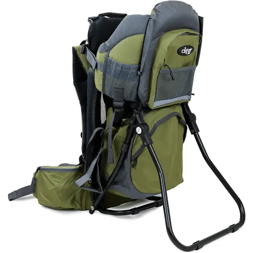 ClevrPlus Canyonero Camping Baby Backpack Hiking Kid Toddler Child Carrier with Stand and Sun Shade Visor, Army Green