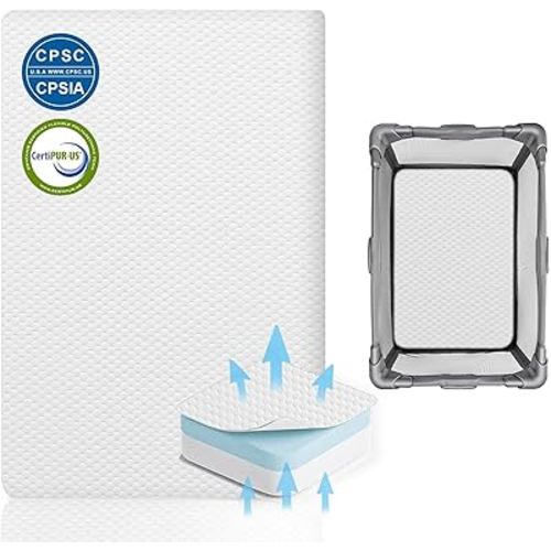 Lisara Pack and Play Mattress, 38 x 26 Pack N Play Mattress for Babies and Toddlers, Dual Sided Gel Memory Foam with Waterproof, Removable and Breathable Ice Silk Cover