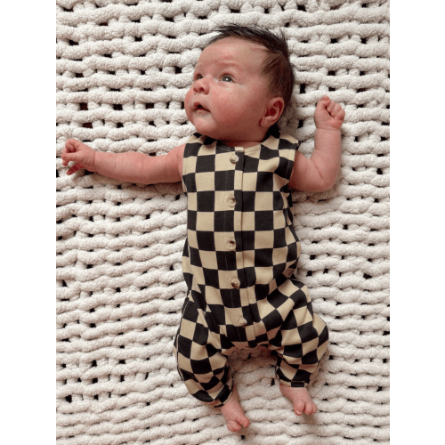 Tiramisu/Black Checkerboard / Organic Bay Jumpsuit