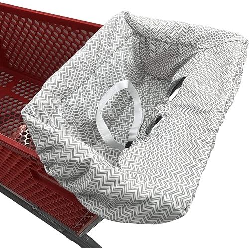 Portable Shopping Cart Cover, High Chair and Grocery Cart Covers for Babies, Kids, Infants & Toddlers, Attached Carry Bag (Gray Chevron)