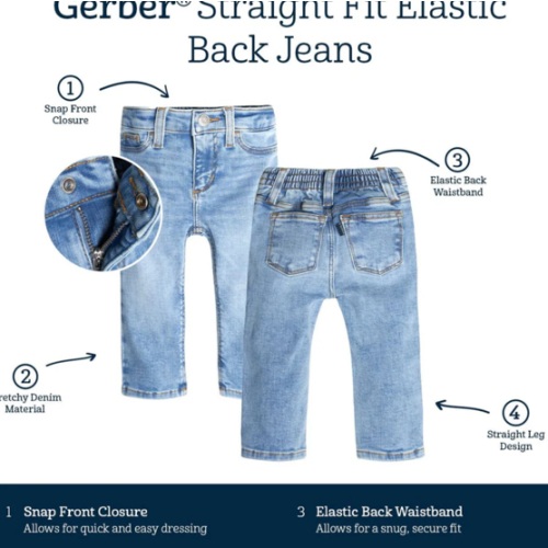 Baby Neutral Light Blue Straight Fit Denim Jeans With Elastic Back – Gerber Childrenswear