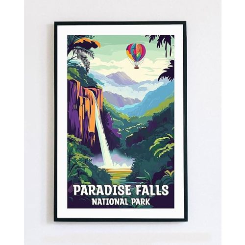 Paradise Falls National Park Travel Poster - Paradise Falls National Park Print - Travel Poster - Paradise Falls Wall Art - Up Balloon - National Park Poster - Travel Wall Art (11X17 No Frame)