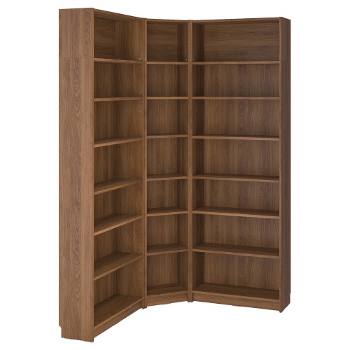 BILLY Bookcase corner comb w ext units - brown walnut effect 53 1/2/53 1/2x11x93 1/4 "
