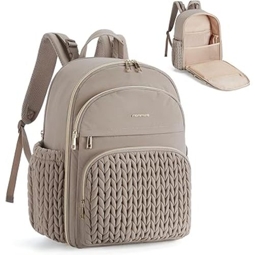 mommore Diaper Bag Backpack Large Baby Bag with Insulated Pockets, Laptop Sleeve Stroller Buckles, Quilted Travel Diaper Backpack with Luggage Strap