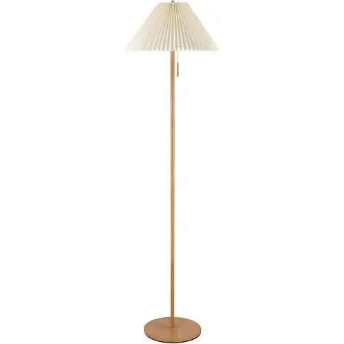 Globe Electric 61000053 62" Floor Lamp, Wood Toned, Pleated Fabric Shade, Flat Base, Pull Chain Switch on Socket, Reading Light, Office Accessories, House Décor, Home Improvement