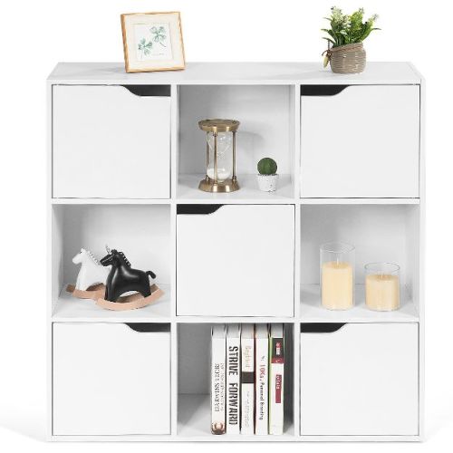 Tangkula 9 Cube Bookcase Toys Storage Bookshelf Freestanding Wood Cubby Display Cabinet Organization