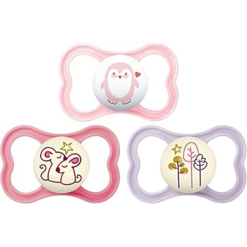 MAM Air Day & Night Baby Pacifier, for Sensitive Skin, Glows in The Dark, 3 Pack, 16+ Months, Girl,3 Count (Pack of 1)