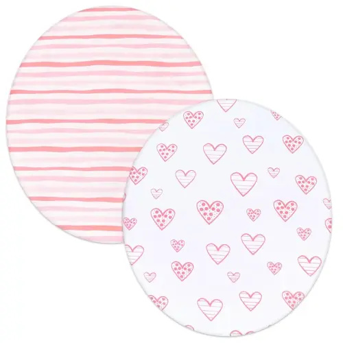 Bassinet Sheets Compatible with Fisher-Price On-The-Go Baby Dome, 2 Pack, 100% Jersey Knit Cotton Fitted Sheets, Breathable and Heavenly Soft, Pink Hearts and White Stars Print for Baby