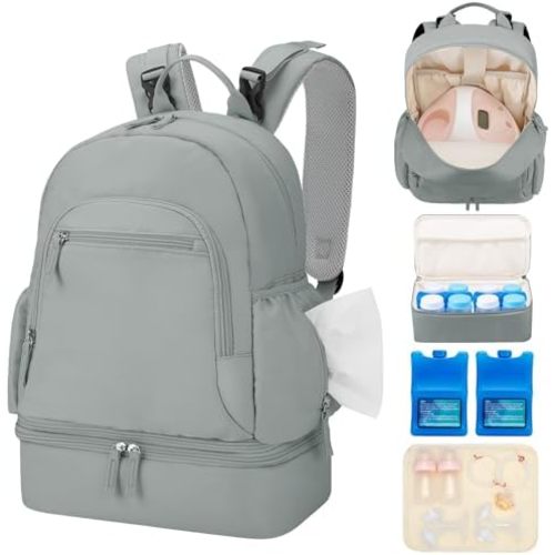 Breast Pump Backpack Fit for Spectra S1/S2 with Removable Cooler Compartment, Breast Pump Bag Fit Pump Accessories for Working & Nursing Moms, Breast Milk Cooler Bag for Travel and Family Use Grey