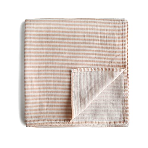 mushie Muslin Baby Swaddle Blanket | 100% Organic Cotton (Natural Stripe)
