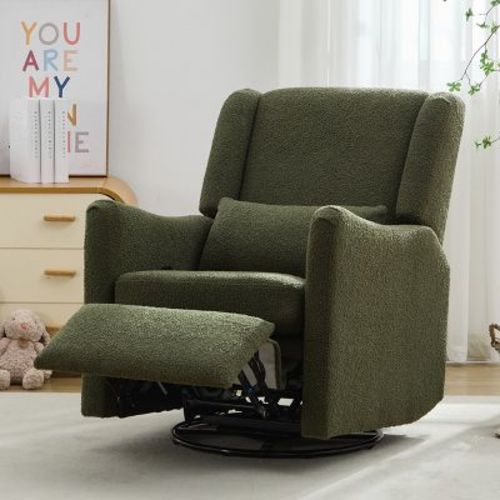 29"W Wingback Swivel Chair Rocker Recliner Chair Gliding Recliner Rocking Nursery Chair Accent Chair, Seaweed Green-ModernLuxe