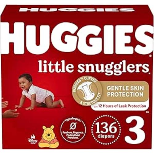 Huggies Size 3 Diapers, Little Snugglers Baby Diapers, Size 3 (16-28 lbs), 136 Count
