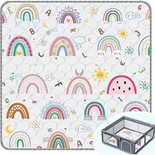 Baby Play Mat，Thick Soft 50" X 50" Playpen mat, Foldable and Machine Washable Baby Play Mats for Floor，Play Mat for Babies, Toddlers & Infants to Play and Learn (Rainbow)
