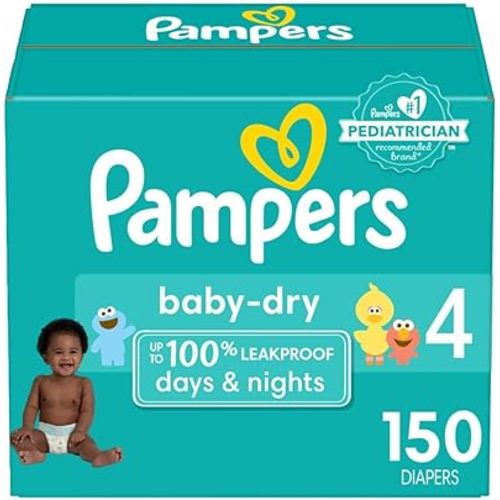 Pampers Baby Dry Diapers - Size 4, 150 Count, Absorbent Disposable Diapers