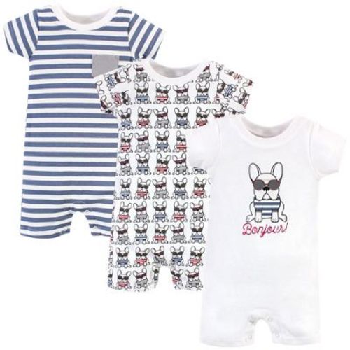 Hudson Baby Infant Boy Cotton Rompers 3pk, French Dog, 18-24 Months
