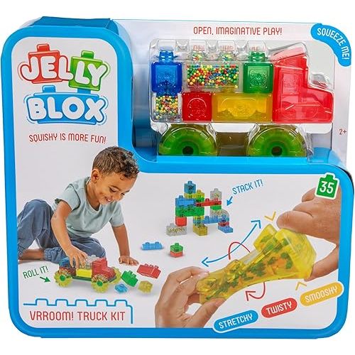 Goliath Jelly Blox Vrooom! Truck Kit | Includes 35 Blocks | Toddler & Preschool Building Blocks Kids Can Squeeze, Stretch, Squish | Safety Tested & Ouch-Free | Tactile, Sensory Play Toy for Ages 2+