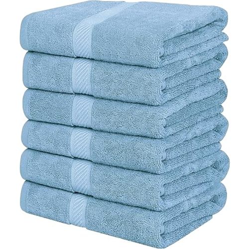 Utopia Towels 6 Pack Medium Bath Towel Set, 24 by 48 Inches, 500 GSM 100% Ring Spun Cotton, Lightweight and Highly Absorbent Quick Drying Premium Towels for Hotel, Spa and Bathroom, Sky Blue