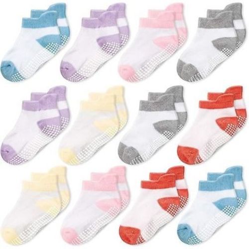 Cozyway Non-slip Ankle Style Socks With Grippers, 12 Pack For Baby Boys And Girls, Mixed Colored, 6-12 Months