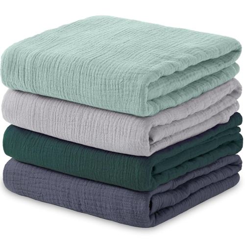Muslin Swaddle Blankets, 100% Cotton Baby Blankets for Boys & Girls, 4-Pack Soft & Breathable Swaddle Blanket, Baby Essentials, Registry & Gift, 47 x 47 inches (Olive Green)