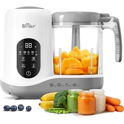 BEAR 2024 Baby Food Maker | One Step Baby Food Processor Steamer Puree Blender | Auto Cooking & Grinding | Baby Food Puree Maker with Self Cleans | Touch Screen Control, White