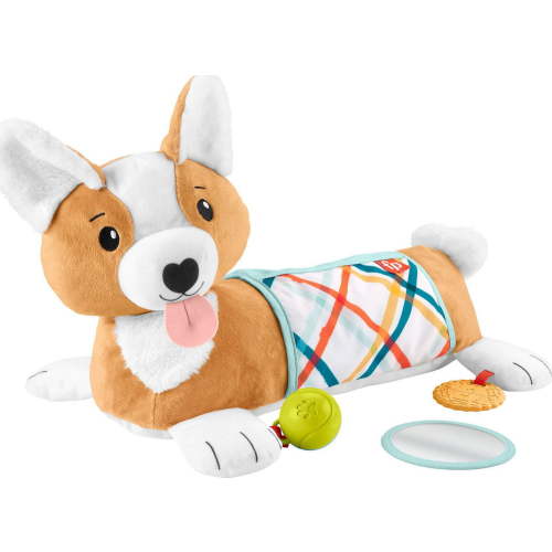 Fisher-Price 3-in-1 Puppy Tummy Wedge Plush with Teether Rattle & Mirror Toys for Infants