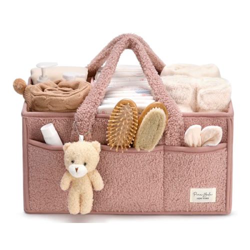 PeraBella Baby Diaper Caddy Organizer with Handle, Boy & Girl Shower Gift Basket, Portable Diaper Storage Basket Bin for Wipes, Newborn Baby Essentials Registry Search Must Haves, Car Caddy Organizer