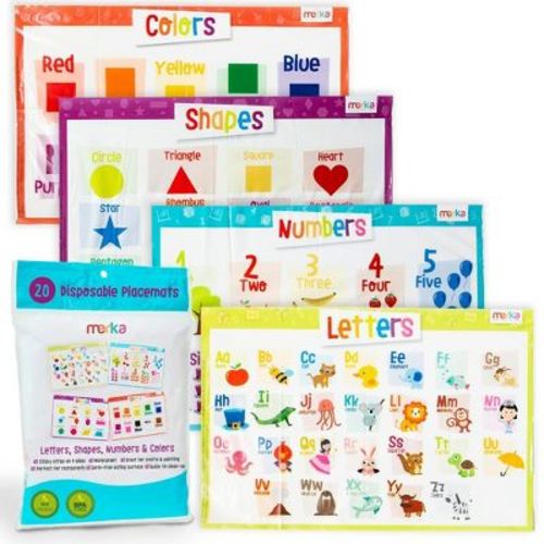 Merka Disposable Placemats for Baby and Toddlers: 20 Pack Stick-on Table Mats for Restaurants