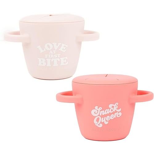 Bella Tunno Happy Snacker – No Spill Snack Cups for Toddlers and Babies, Baby Snack Container Made from Silicone BPA Free, Soft and Easy to Use (Love at First Bite,Snack Queen)