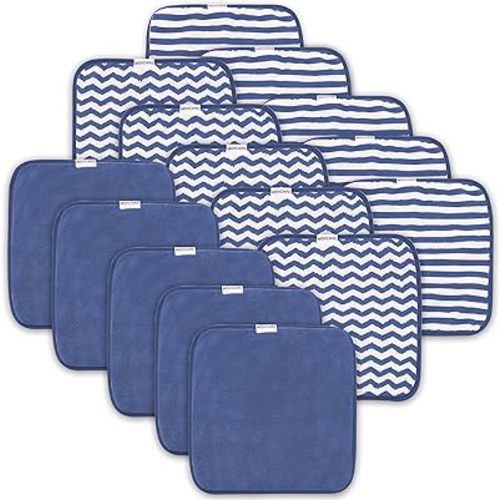 15 Pack Baby Washcloths - Super Soft Absorbent Wash Cloths for Boy and Girl, Newborn Essentials Baby Clothes, Gentle on Sensitive Skin for Face and Body, 10" by 10", Navy Blue