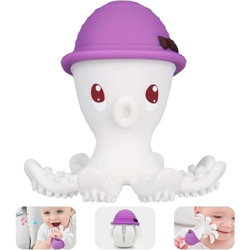 Baby Teething Toys for Babies 6-12 Months, Mombella Octopus Teether for 12-18 Months, Soft Silicone Infant Teething Toys 6-9 Month Old, Kids Chew Toy to Soothe Sore Gums, BPA Free, Purple
