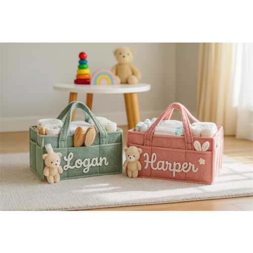 Personalized Plush Diaper Bag | Custom Name Baby Storage Basket | Large Capacity Travel Mommy Organizer
