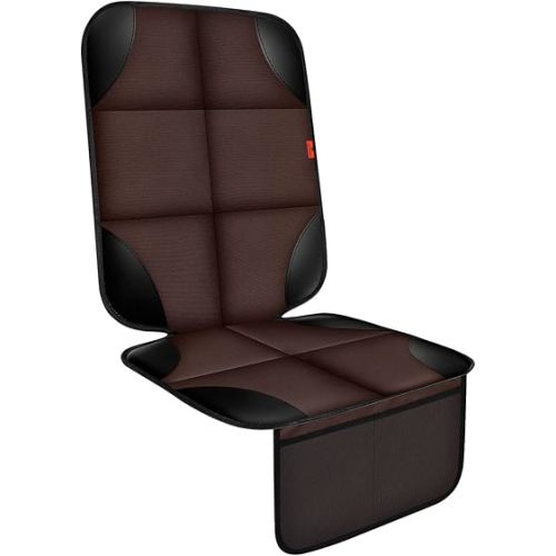 Car Seat Protector 1 Pack Car Seat Cushion Mat Thickest Padding,Waterproof 600D Fabric Car Seat Covers for Non-Slip Backing Mesh Pockets for Baby and Pet 1 Seat Protector Brown