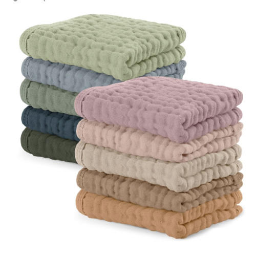 Comfy Cubs Muslin Baby Washcloths 10 Pack - Soft 6-Layer Cotton Wash Cloths for Sensitive Skin - 10"x10" Large, Gentle, Absorbent Infant Essentials for Newborn and Toddlers - Multicolor