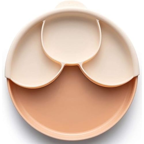 Miniware Healthy Meal Set with Sandwich Plate, Divider, and Detachable Suction Foot for Baby Toddler Kids - Promotes Self Feeding | Eco-Friendly and BPA Free | Dishwasher Safe (Toffee, Peach)