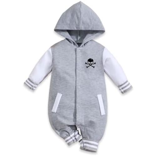 Skull Head Baby Boy Girl Clothes Newborn Long Sleeve Hooded Romper with Pocket Fall Winter One Piece Outfits