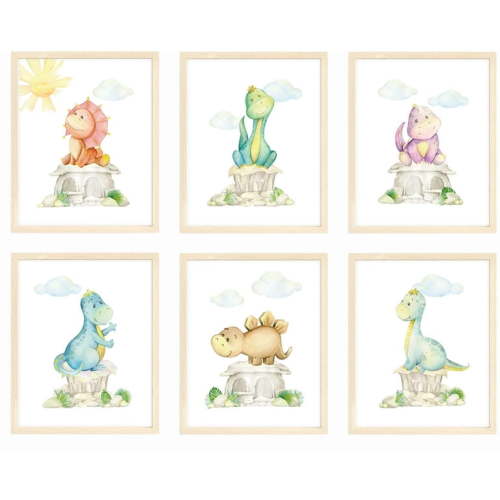 Nistio® Dinosaur Nursery Wall Prints, Play Room Decoration For Boy, Nursery Wall Art, Nursery Room Decor, Dinosaur Room Decor For Boys, Unframed, Set of 6 Prints, 8x10