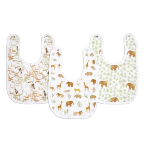 aden + anais essentials snap bibs, cotton muslin, Tan Tanzania, Unisex, 3-pack