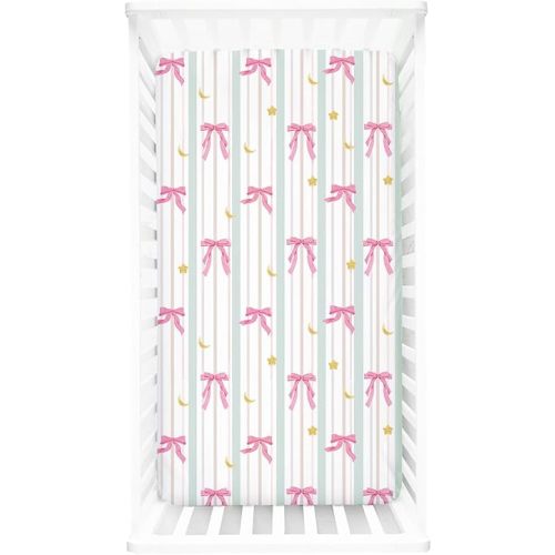 Crib Sheet for Baby Girls Boys, Fitted Crib Sheet Neutral for Standard Crib and Toddler Mattress, Soft and Comfortable Microfiber Baby Mattress Sheet 52" X 28" Line Bow